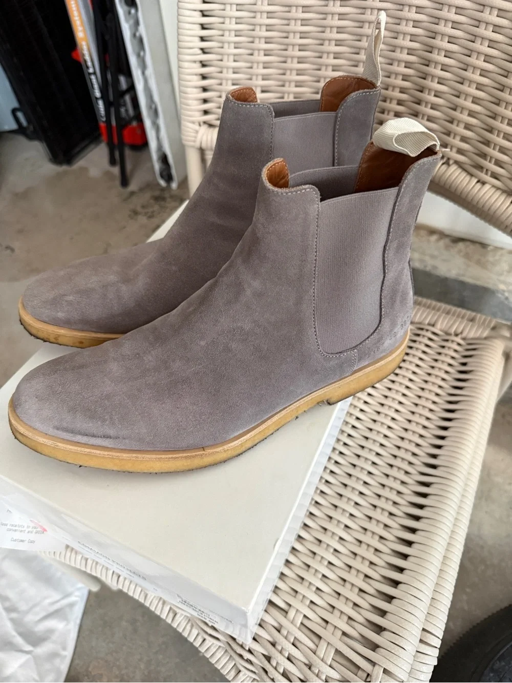 Common Projects Warm Grey Suede Chelsea Boots 42